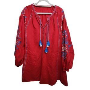 Aurie L'Atelier Red Embroidered Dress W/Missing String + Tassel No Size/Fabric